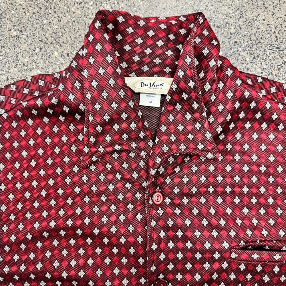 Vintage Da Vinci California Rockabilly‎ Mens Medium Acetate Rayon Geometric